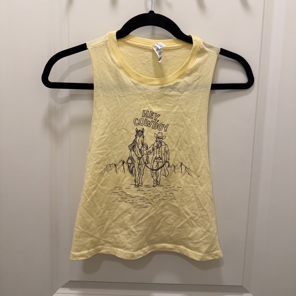 Bella Canvas Pale Yellow Graphic Halter Tank - Hey Cowboy